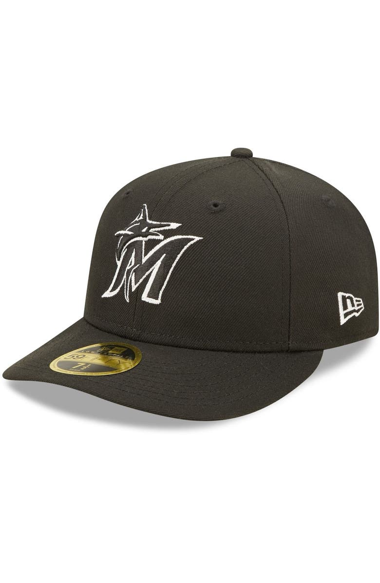 New Era Men's New Era Miami Marlins Black & White Low Profile 59FIFTY Fitted Hat, Main, color, Black