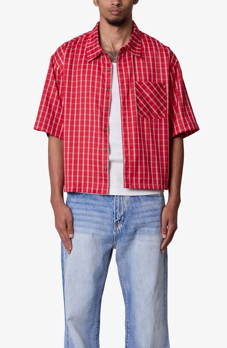 mnml Stripe Crispy Poplin Short Sleeve Button-Up Shirt, Alternate, color, Red