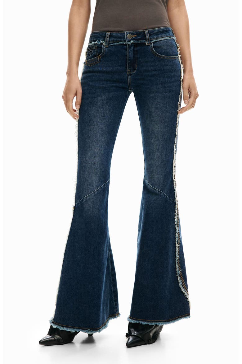 Embroidery Trim Flare Jeans, Main, color, DARK BLUE