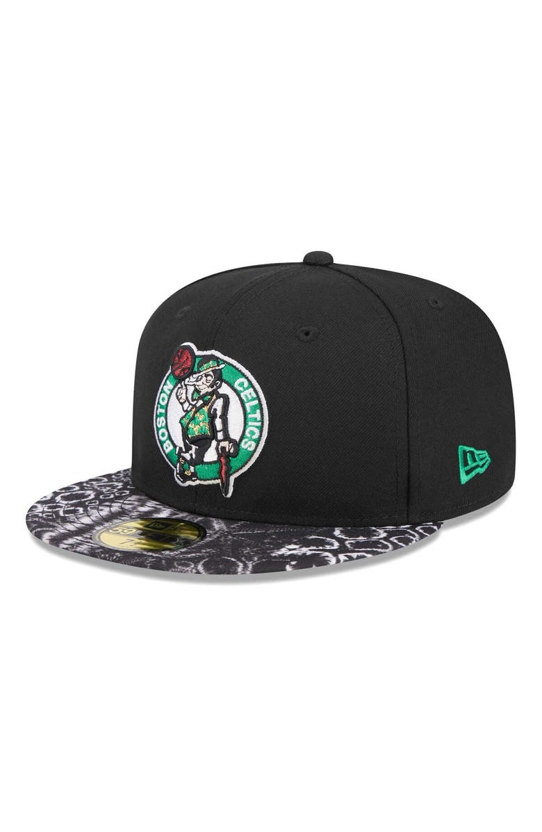 New Era Men's New Era Black Boston Celtics Coral Reef Visor 59FIFTY Fitted Hat, Main, color, 