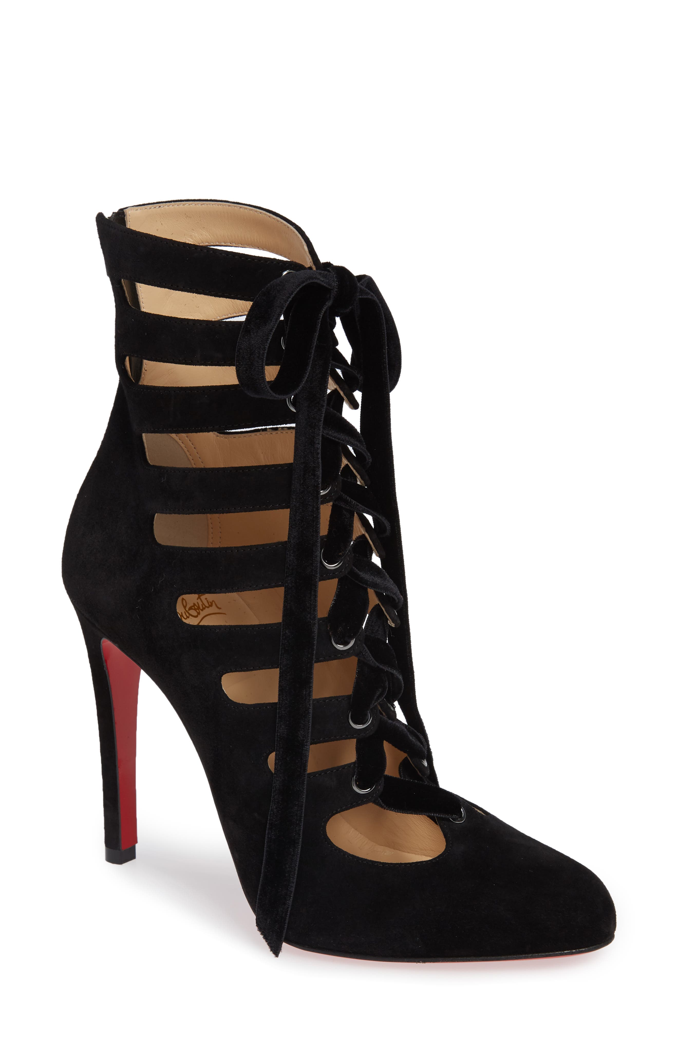 Christian Louboutin Spinetita Cage Lace-Up Bootie, Main, color, 