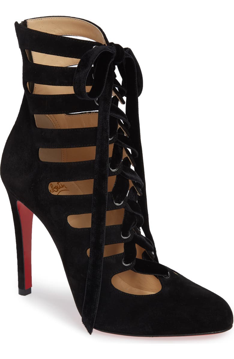Christian Louboutin Spinetita Cage Lace-Up Bootie, Main, color,