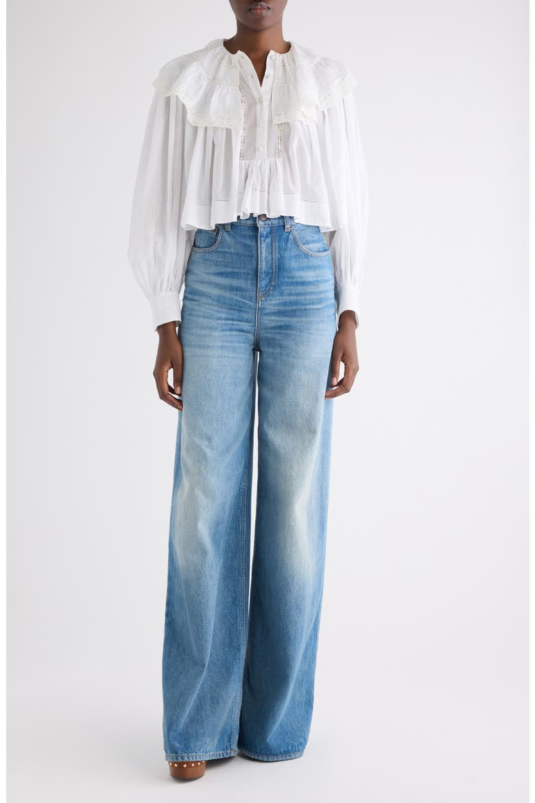 Lace Trim Cotton Pullover Shirt, Main, color, ICONIC MILK