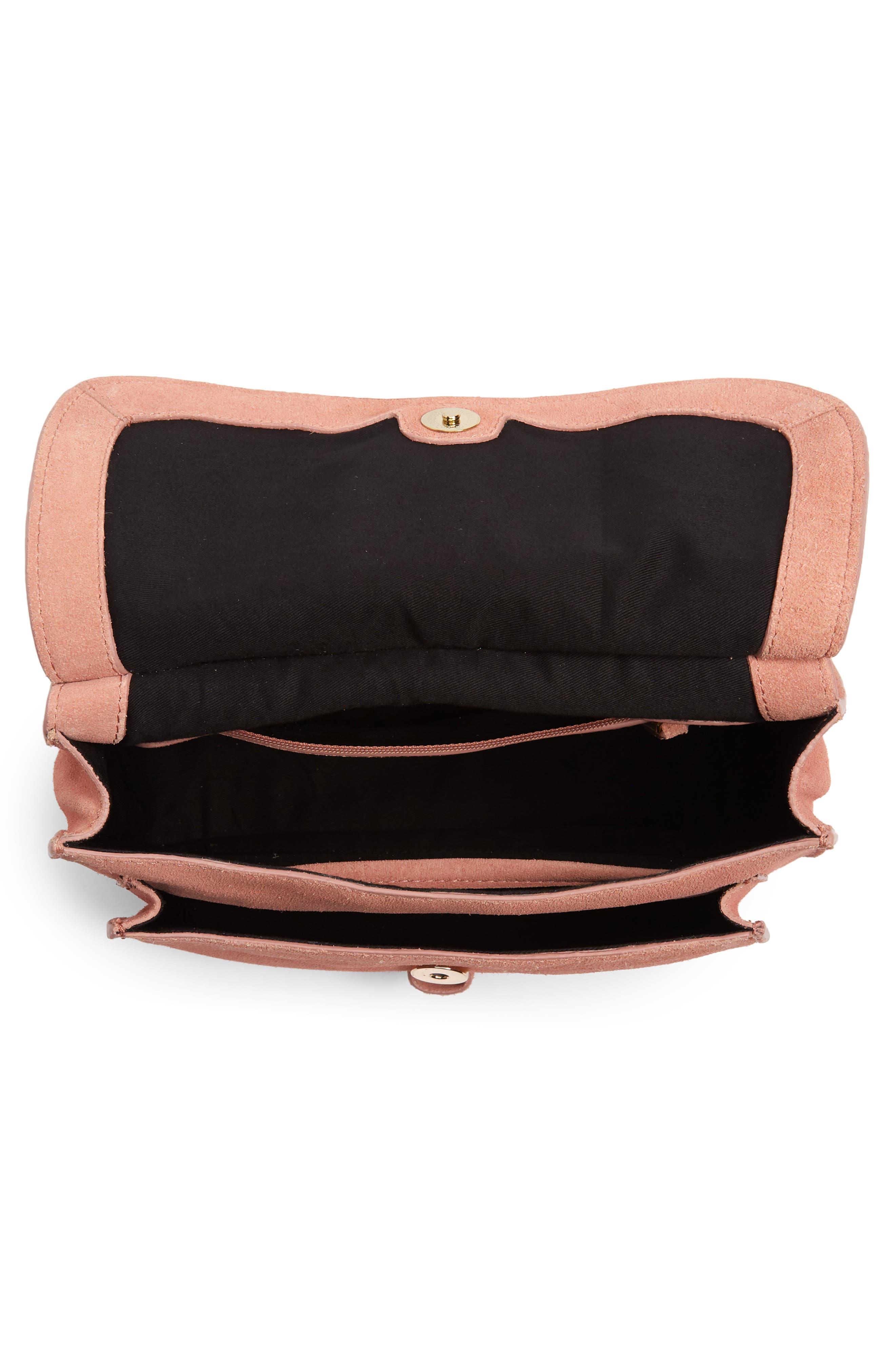 Suede Crossbody Saddle Bag, Alternate, color, CLAY