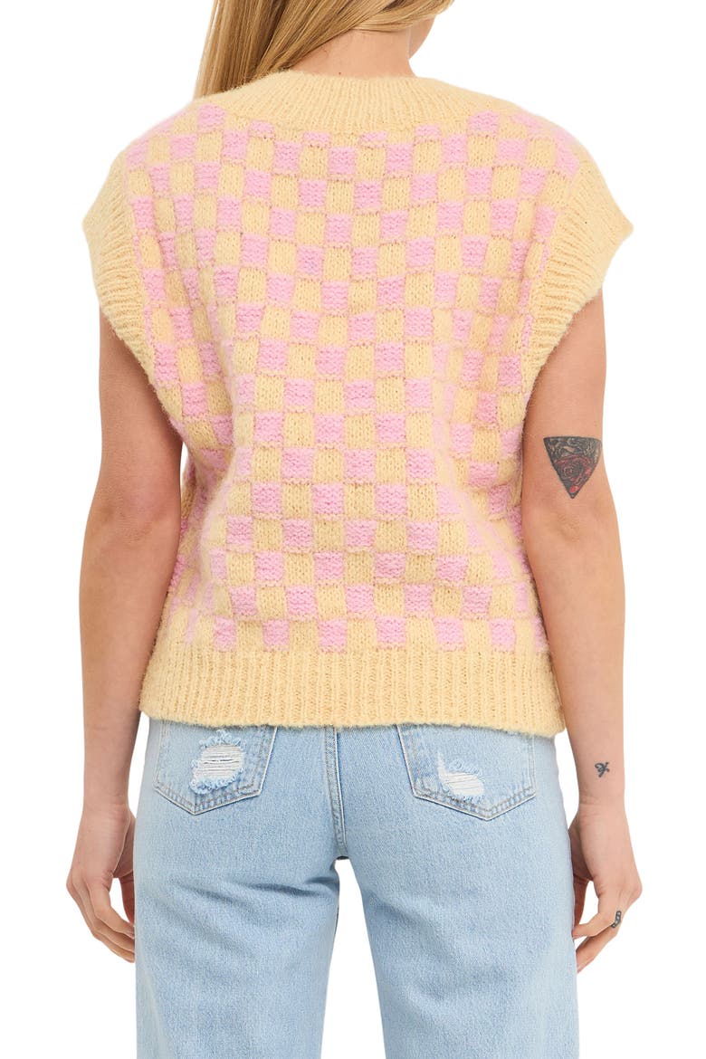 Check Sweater Vest, Alternate, color, PINK/ YELLOW