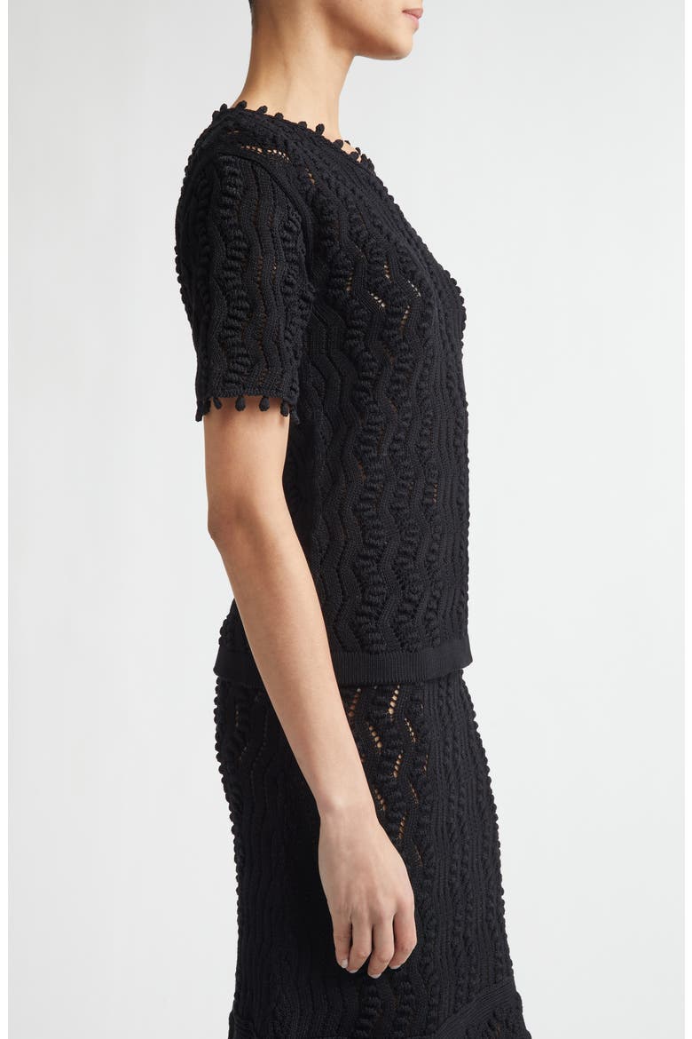 Cotton Pointelle Stitch Sweater, Alternate, color, BLACK
