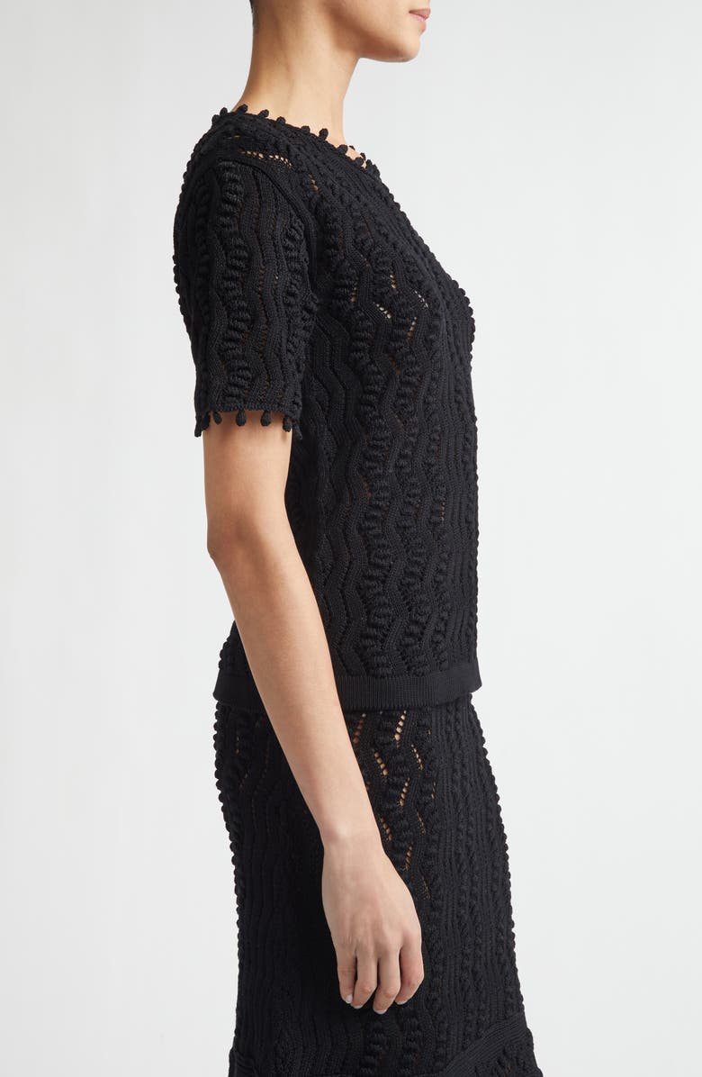 Jil Sander Pointelle Knit Cotton Sweater, Alternate, color, Black