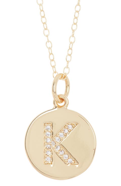Water Resistant Cubic Zirconia Initial Disc Pendant Necklace