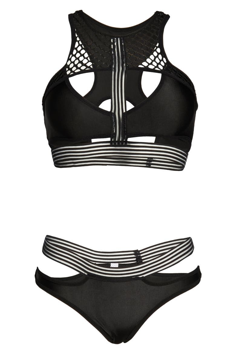 Mesh & Strap Detail Bra & Briefs Set, Alternate, color, BLACK
