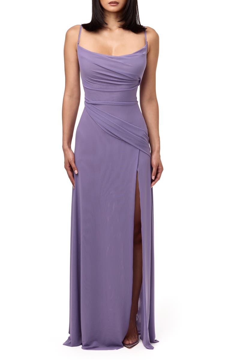 Naked Wardrobe Mesh Overlay Maxi Dress, Main, color, Lavender