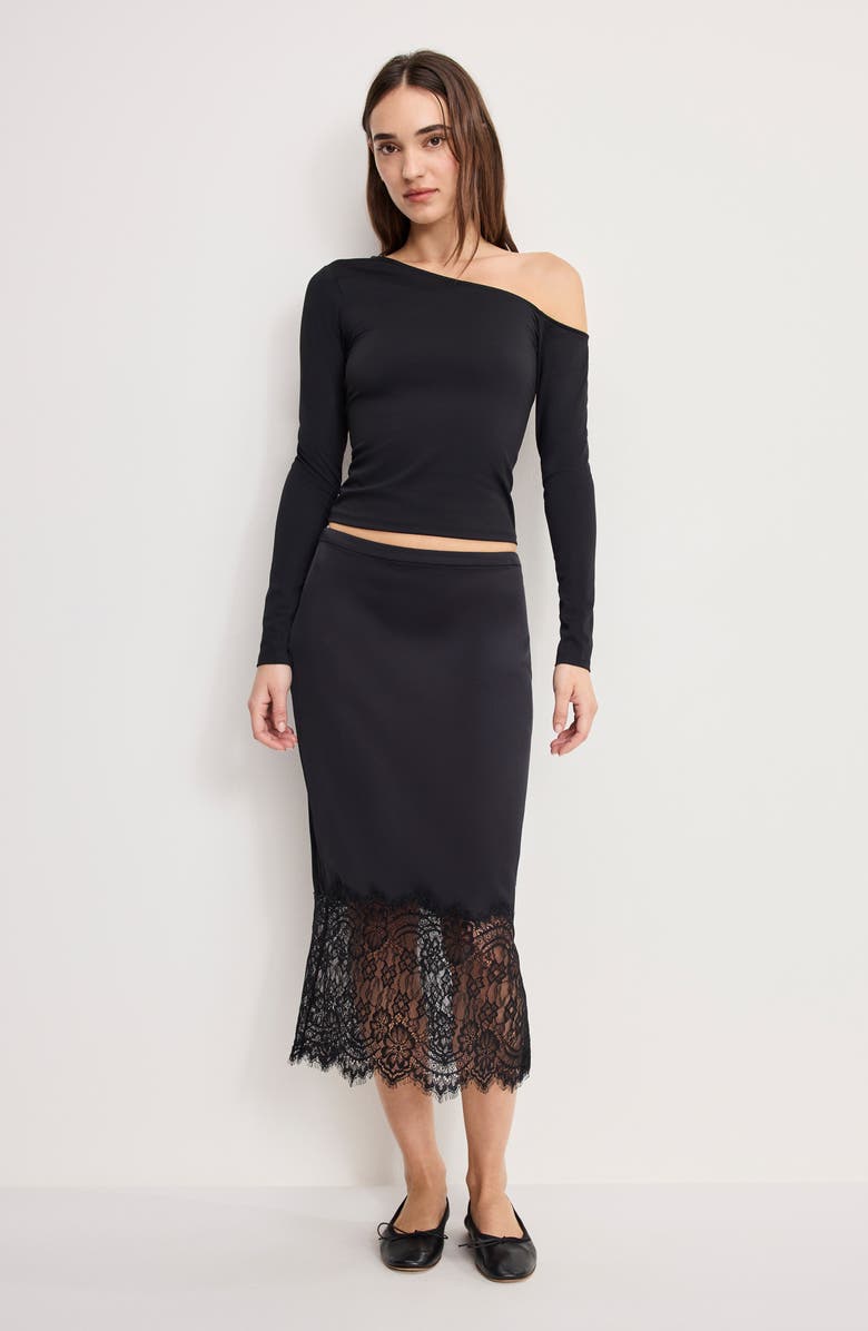 Good American Weightless One-Shoulder Top, Alternate, color, Black001