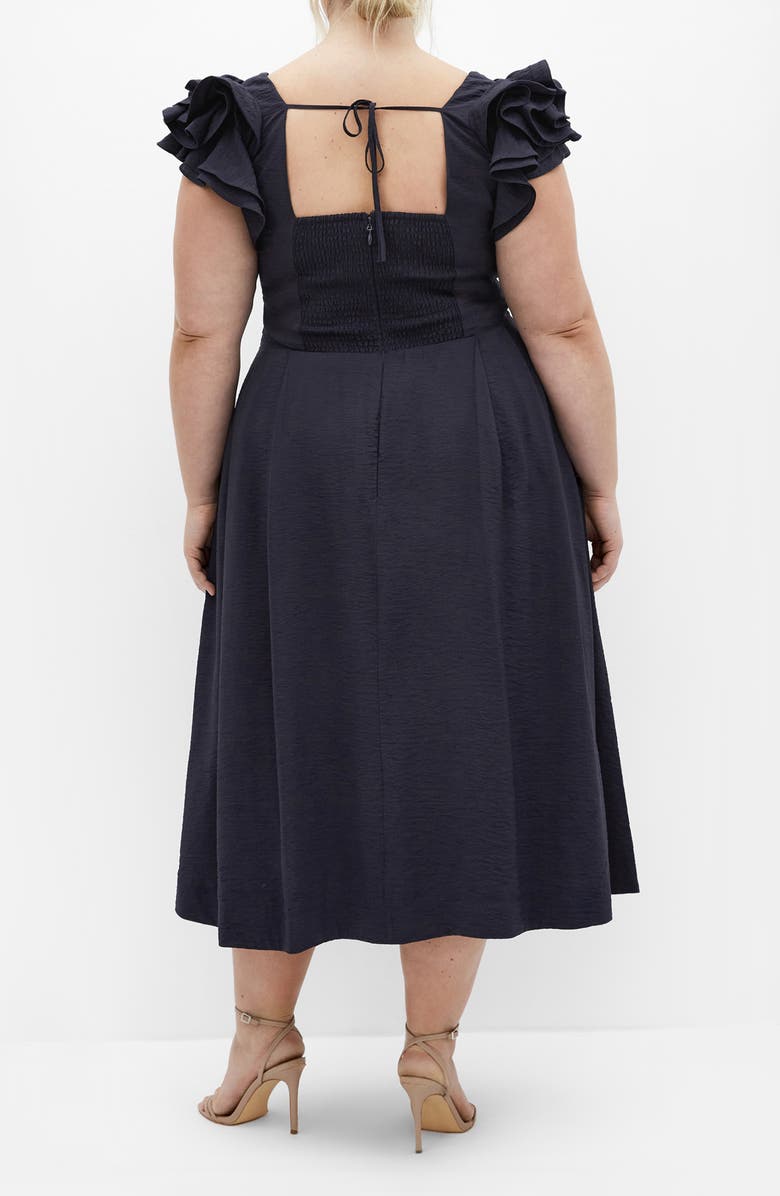 City Chic Ila Flutter Sleeve Midi Dress, Alternate, color, Navy