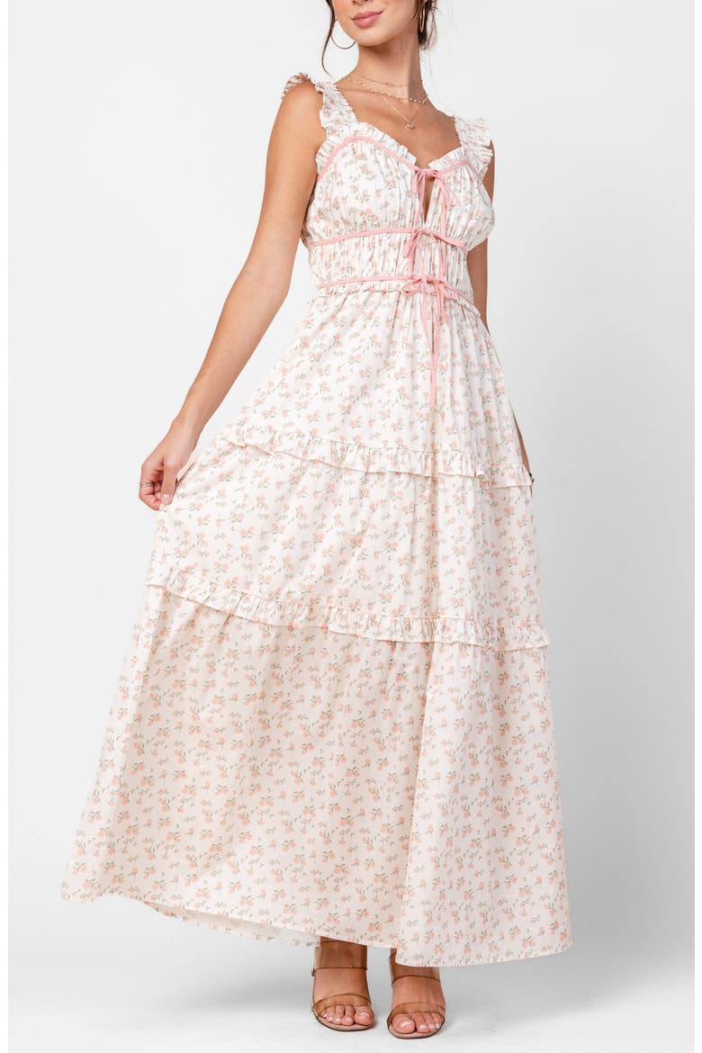 Floral Ruffle Maxi Dress, Alternate, color, OFF WHITE