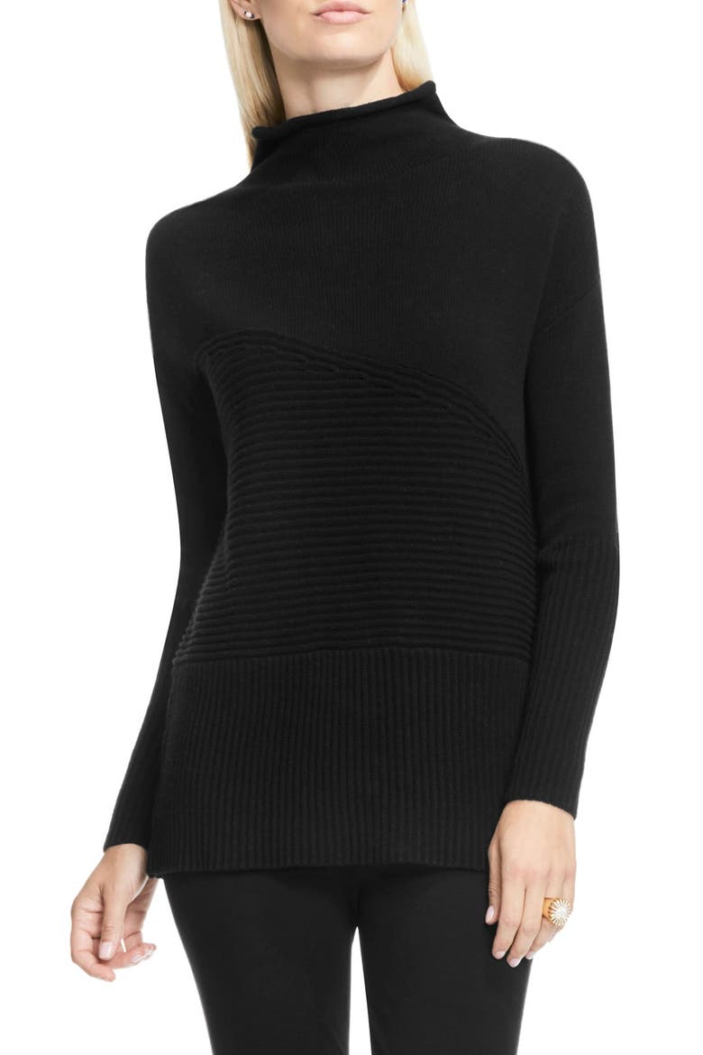 Rib Knit Turtleneck Sweater, Main, color, RICH BLACK