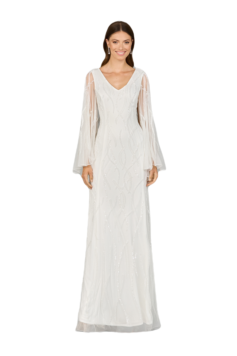 Cape Sleeve Beaded Bridal Gown, Main, color, Ivory