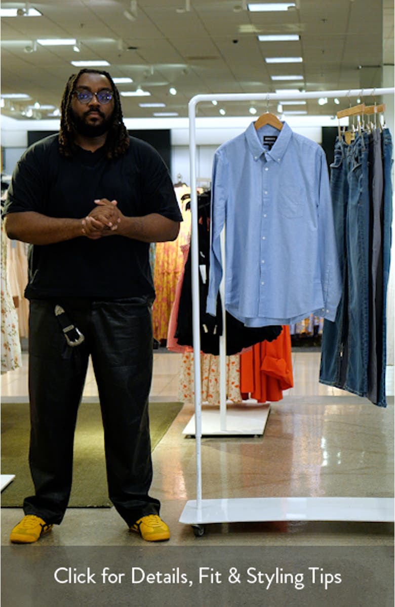 Slim Fit Solid Blue Stretch Cotton Button-Down Oxford Shirt, sales video thumbnail