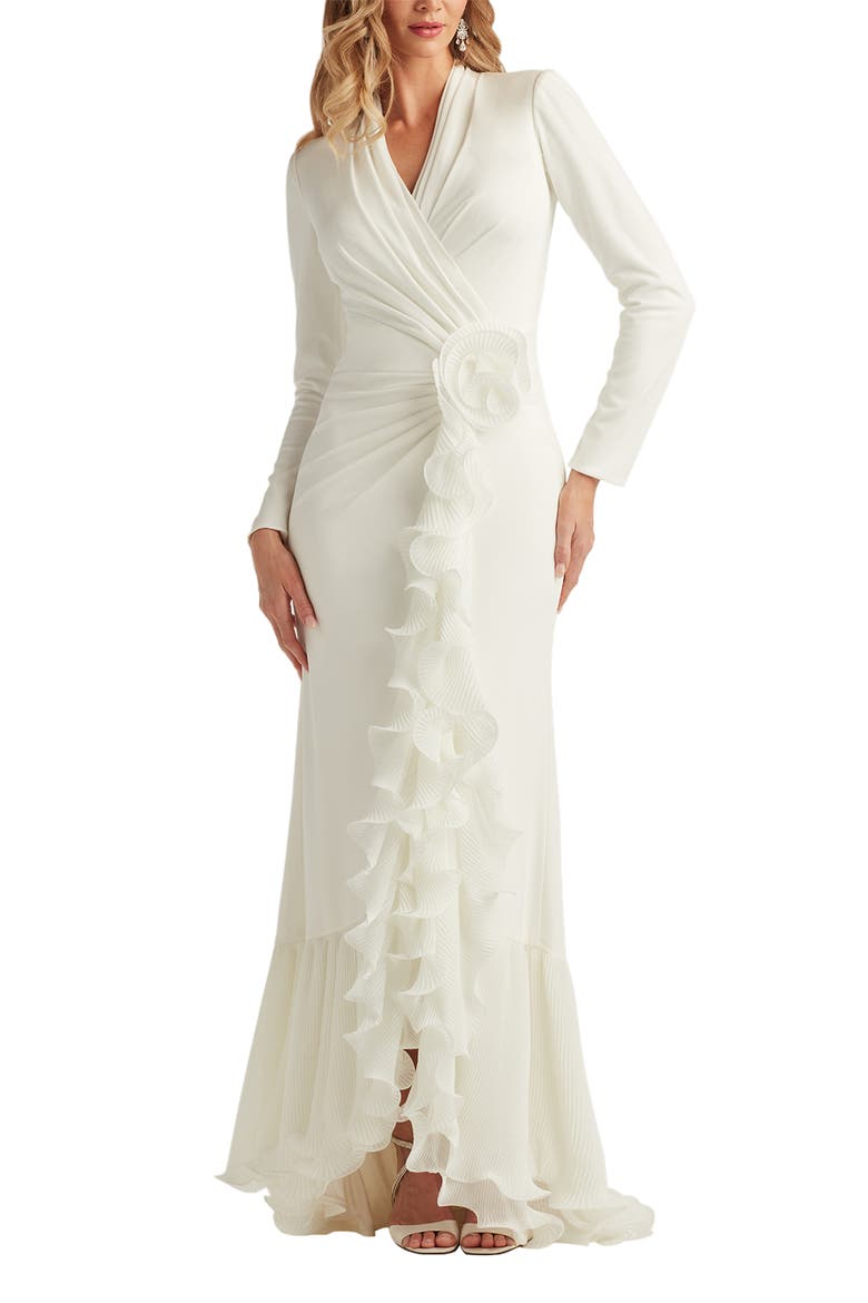Wire Ruffle Long Sleeve Gown, Main, color, IVORY