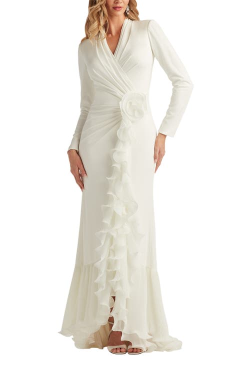 Wire Ruffle Long Sleeve Gown