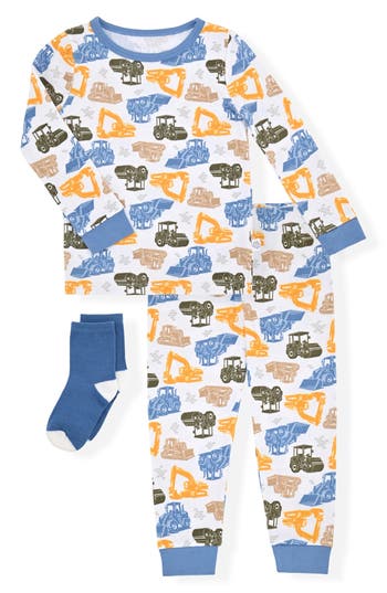 Sleep On It Fitted Two-piece Pajamas & Socks Set In Blue