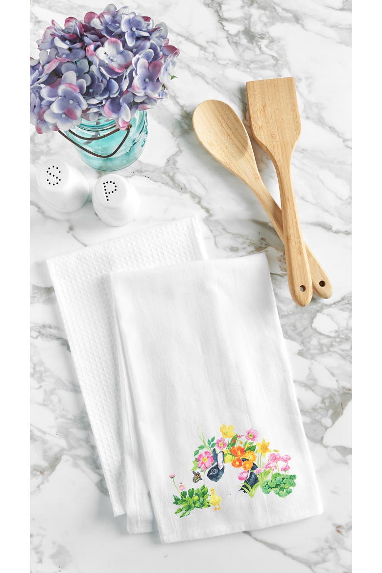 Bunny Rabbit & Duck Chick Printed Easter Spring Theme Kitchen Dishtowel, Alternate, color, White
