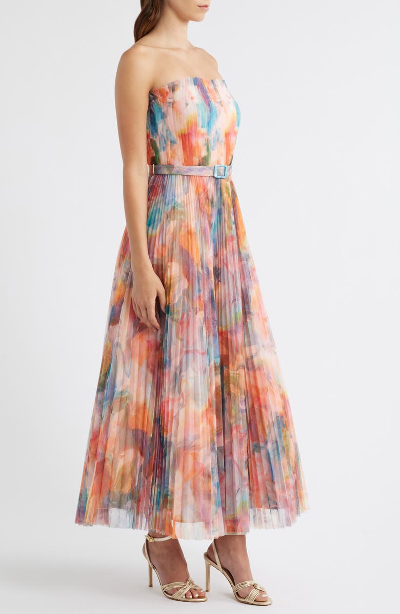 Hutch Pleated Strapless Belted Fit & Flare Cocktail Dress, Alternate, color, Coral Multi Swirl