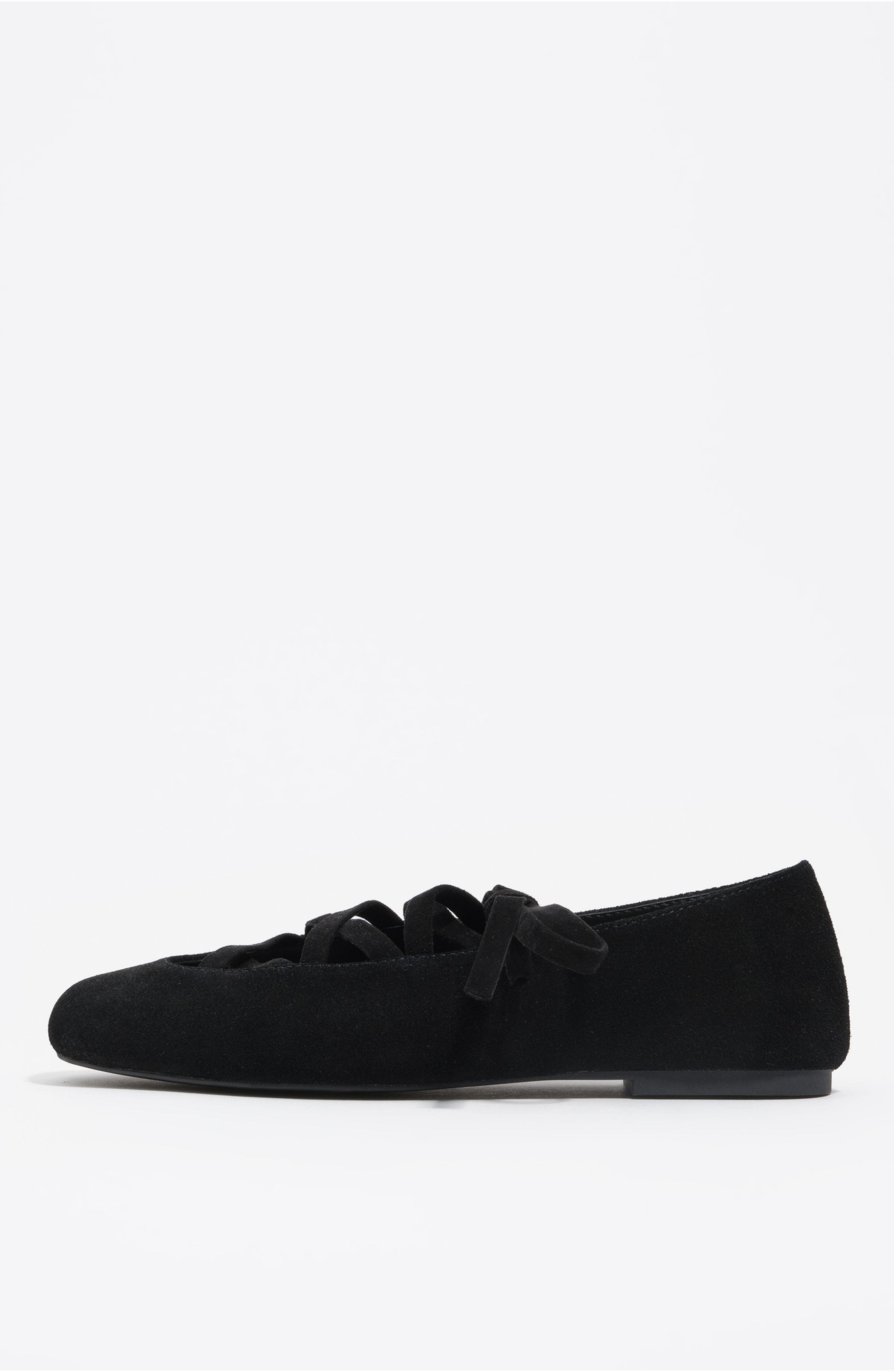 Bimba y Lola Split Leather Ballerina, Main, color, Black
