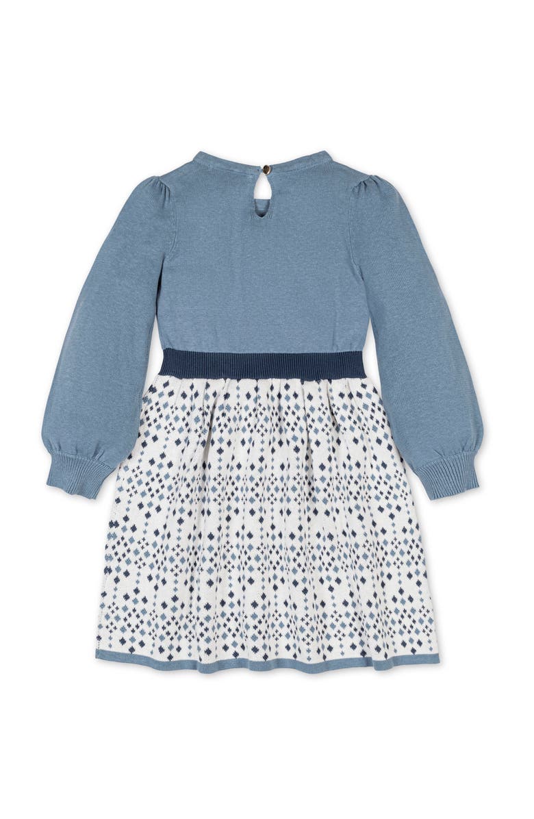 Hope & Henry Kids' Organic Long Sleeve Skater Sweater Dress with Bow, Alternate, color, Twilight Intarsia
