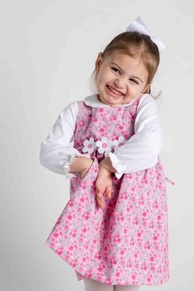 Floral Corduroy Jumper With Flowers, Alternate, color, Pink