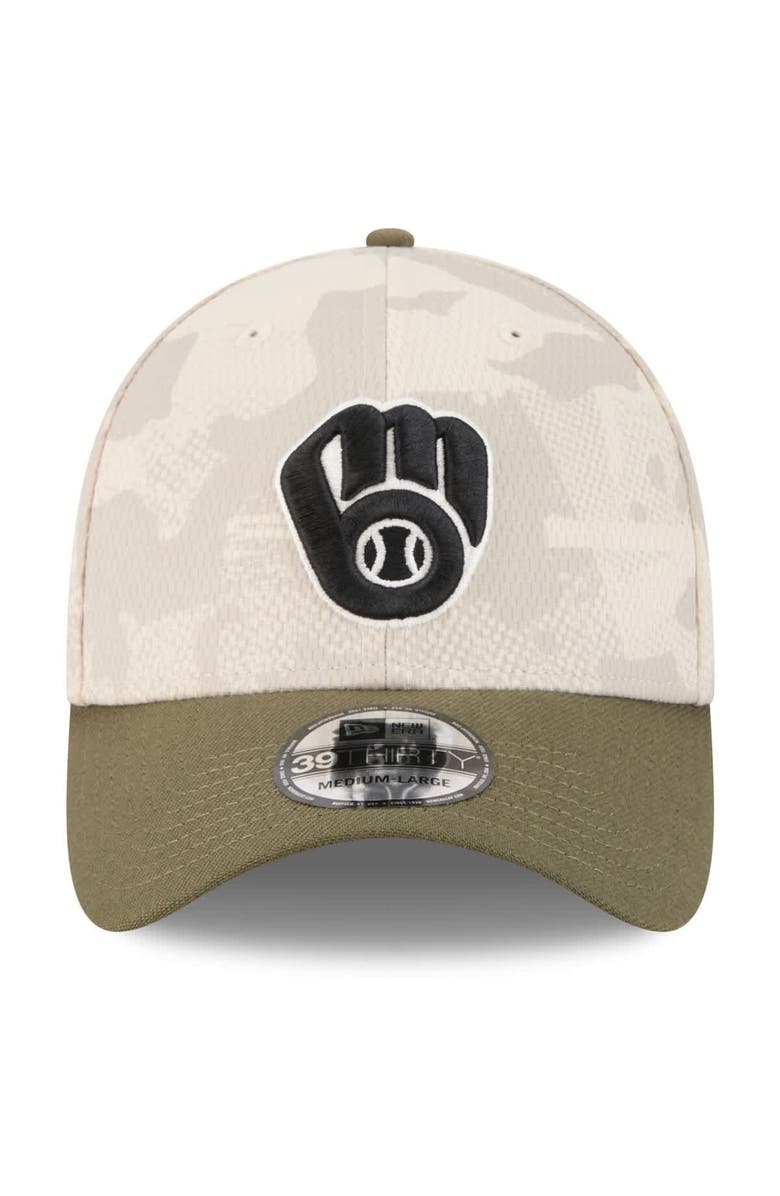 New Era Men's New Era Light Beige/Olive Milwaukee Brewers 2025 Armed Forces Day 39THIRTY Flex Hat, Alternate, color, Light Beige