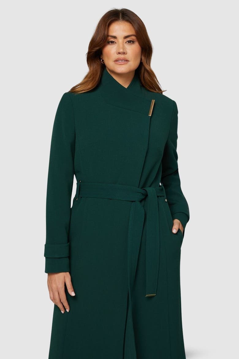 Double Crepe Wrap Belted Coat, Alternate, color, Green