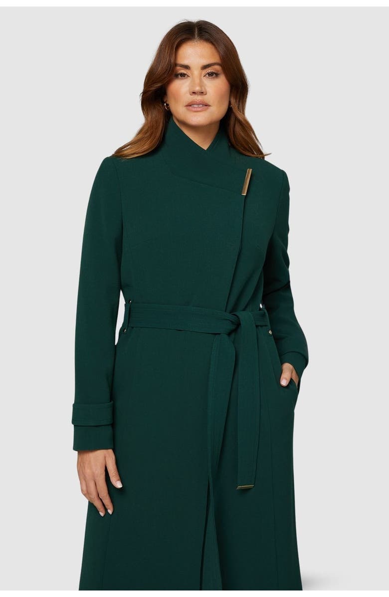 Wallis Double Crepe Wrap Belted Coat, Alternate, color, Green