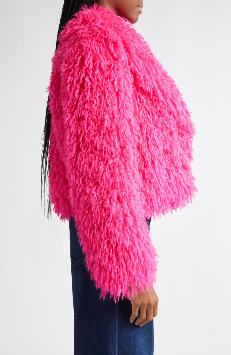 L'AGENCE Davy Crop Faux Fur Jacket, Alternate, color, Hot Pink