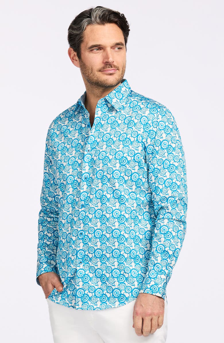 Robert Graham Cantley Cotton Button-Up Shirt, Alternate, color, Teal
