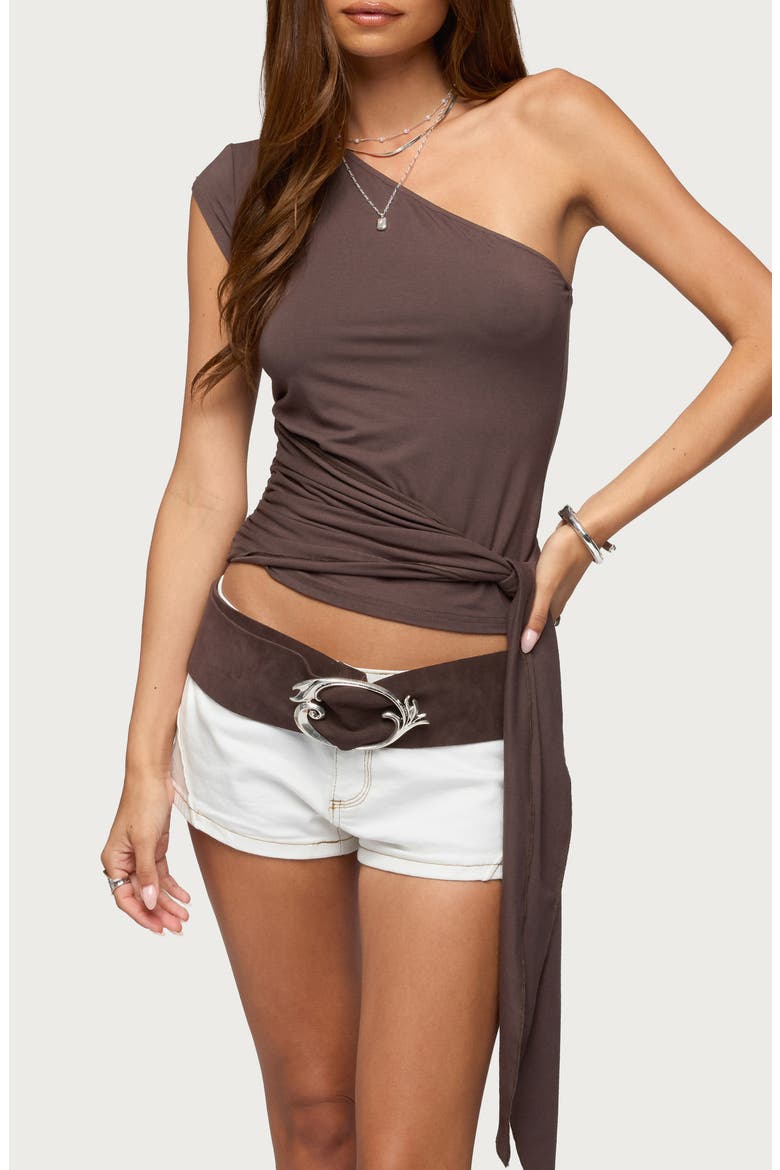 Melisa One-Shoulder Tie Top, Main, color, BROWN