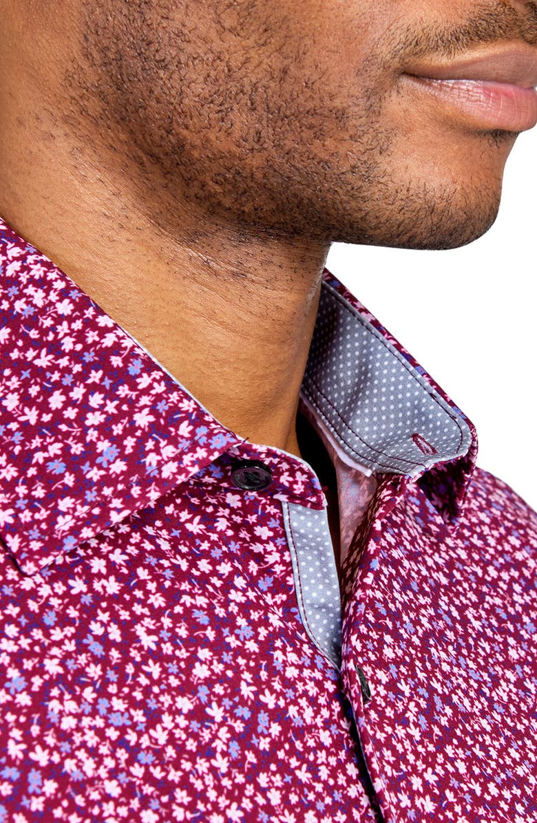 W.R.K Slim Fit Floral Performance Dress Shirt, Alternate, color, Burgundy