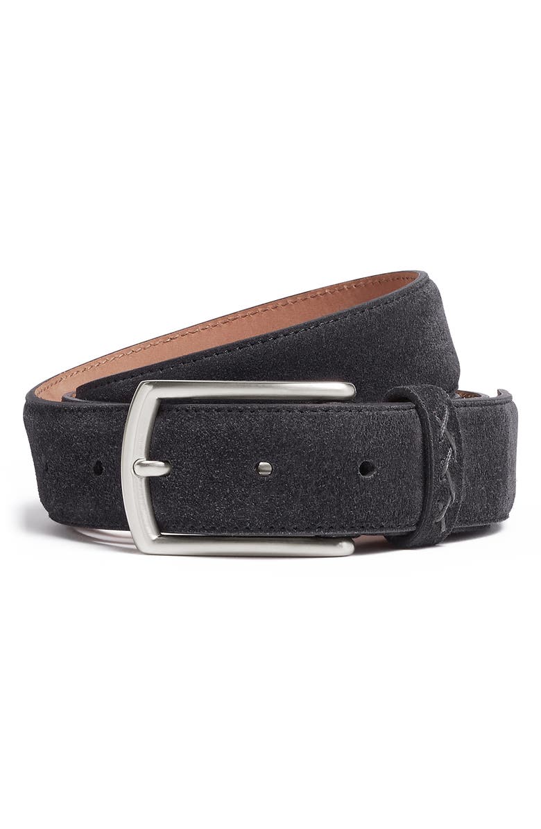 ZEGNA Suede Belt, Main, color, Navy