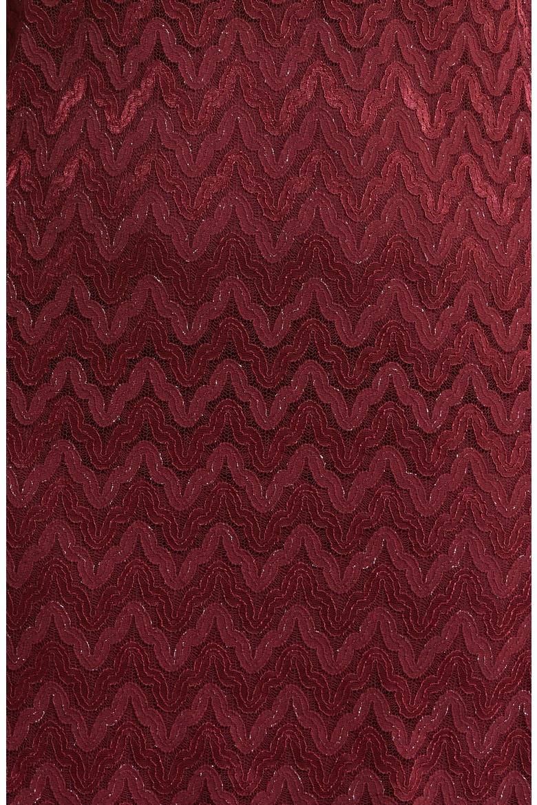 Chevron Long Sleeve Lace & Chiffon Dress, Alternate, color, BURGANDY