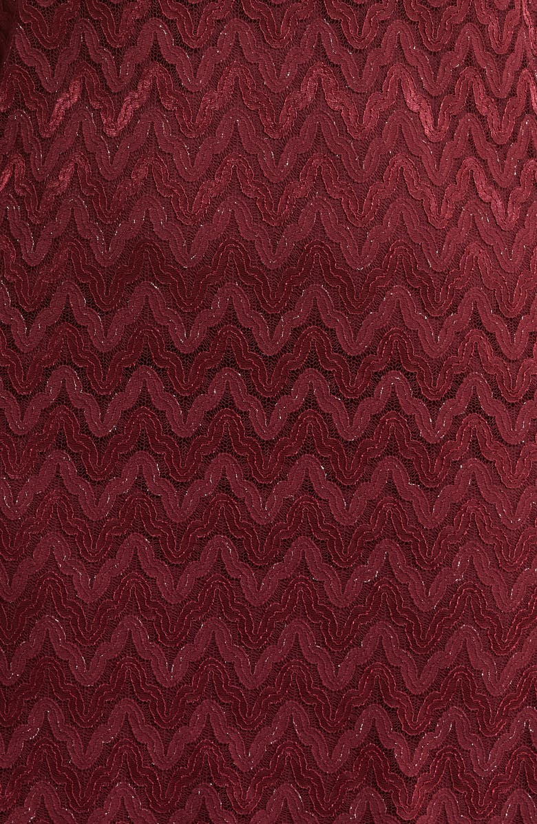 Connected Apparel Chevron Long Sleeve Lace & Chiffon Dress, Alternate, color, Burgandy
