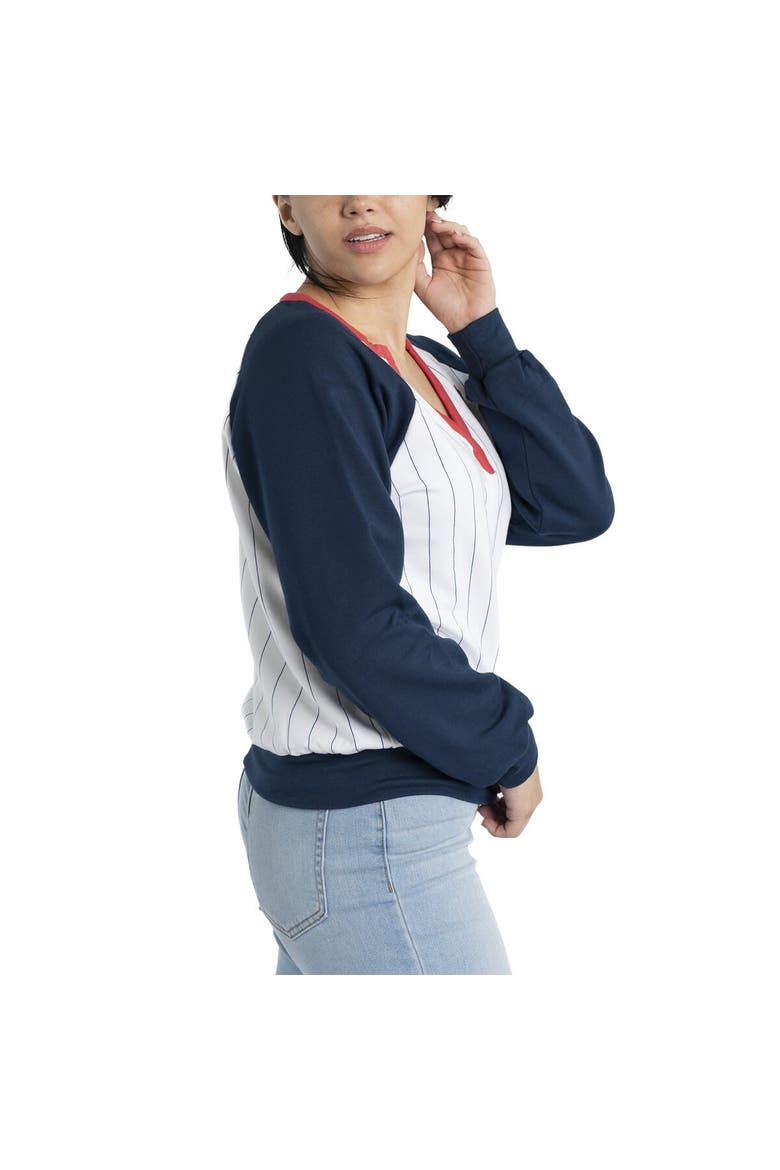 Women's Lusso White/Navy Boston Red Sox Mack Fleece V-Neck Pullover Top, Alternate, color, White