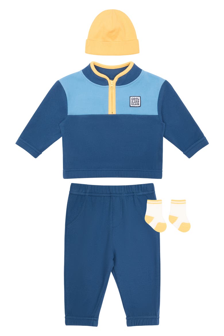 4-Piece Fleece Quarter Zip Jogger Set, Main, color, BLUE