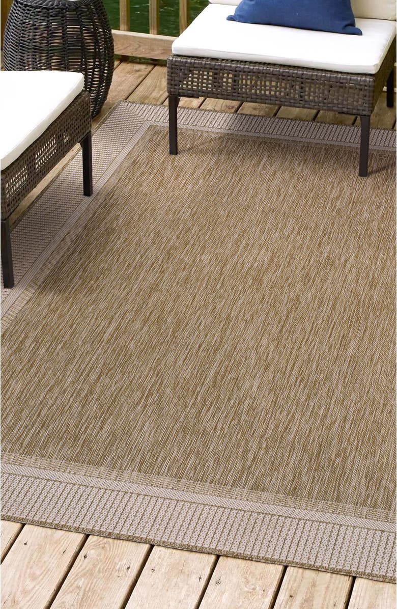 JONATHAN Y Hali Coastal Casual Wide Stripe Border Indoor/Outdoor Area Rug, Alternate, color, Beige/Cream