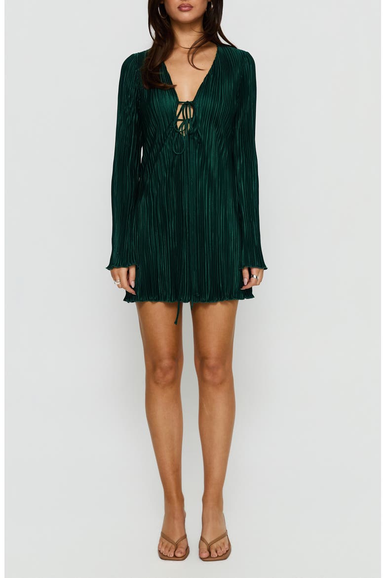 Malop Plissé Long Sleeve Minidress, Main, color, EMERALD
