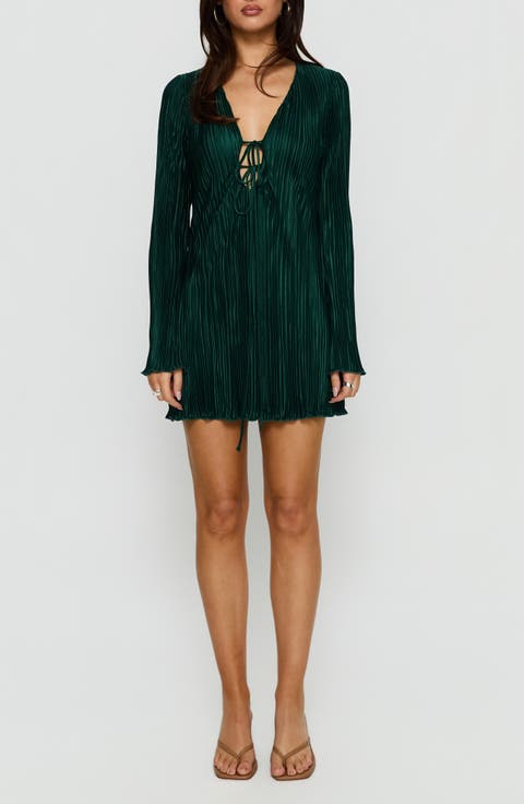 Malop Plissé Long Sleeve Minidress