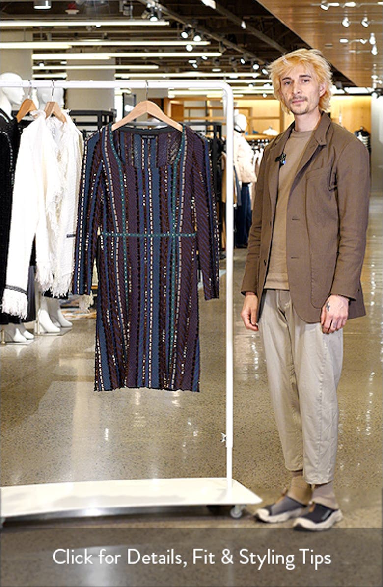 Multistitch Fringe Trim Long Sleeve Knit A-Line Dress, sales video thumbnail