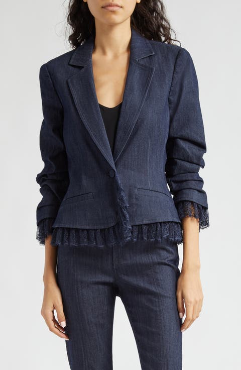 Le Petit Roxie Lace Trim Denim Blazer