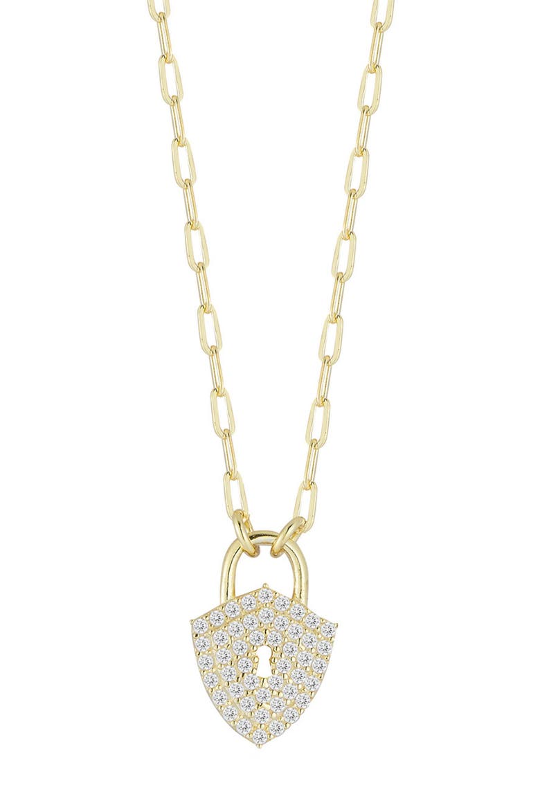 Cubic Zirconia Shield Pendant Necklace, Main, color, GOLD