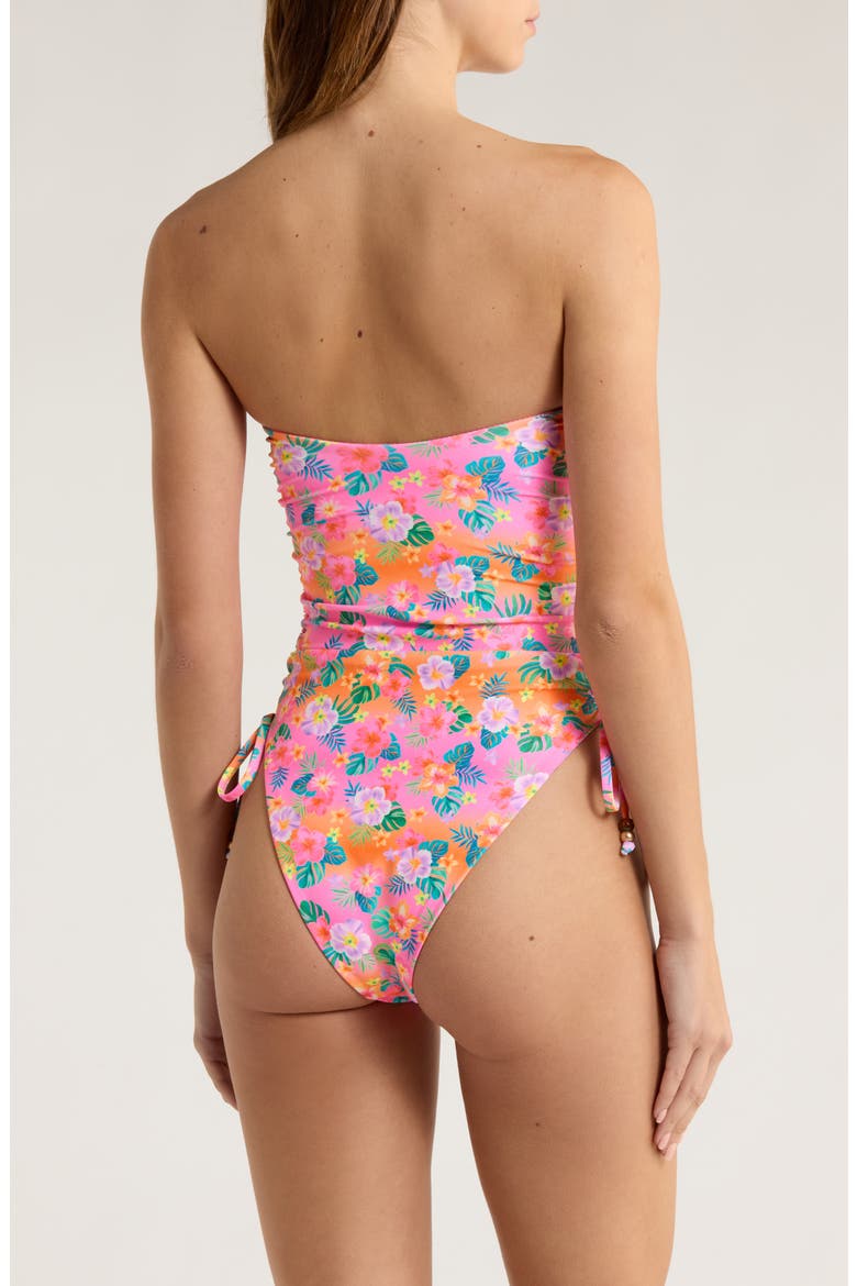 Strapless Cinched Tie One-Piece Swimsuit, Alternate, color, SUMMER GLOW