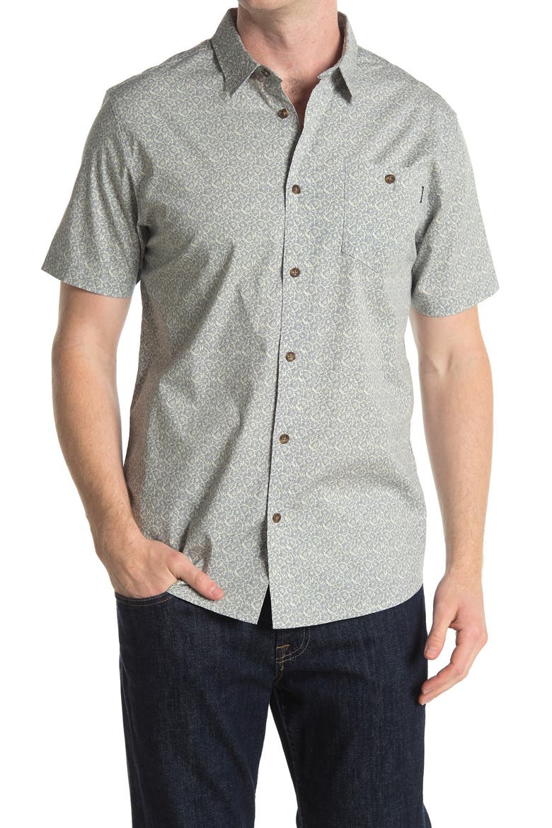 Tame Modern Fit Leaf Print Short Sleeve Button-Up Shirt, Main, color, FOG 2