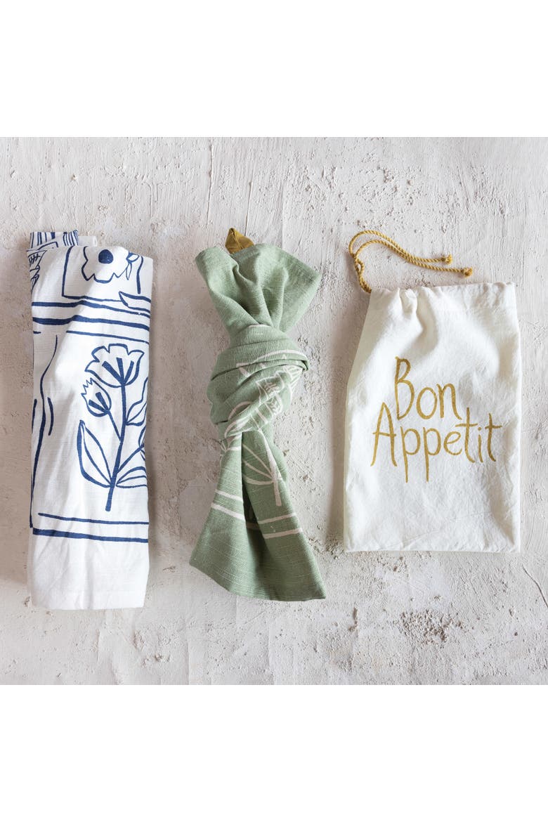 Cottage Kitchen Cotton Slub Kitchen and Tea Towels, Cream and Sage, Set of 2, Alternate, color, Green