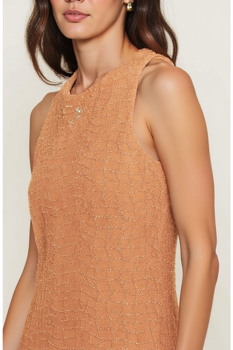 Hand-Embellished Sleeveless Midi Dress, Alternate, color, Brown / Tan